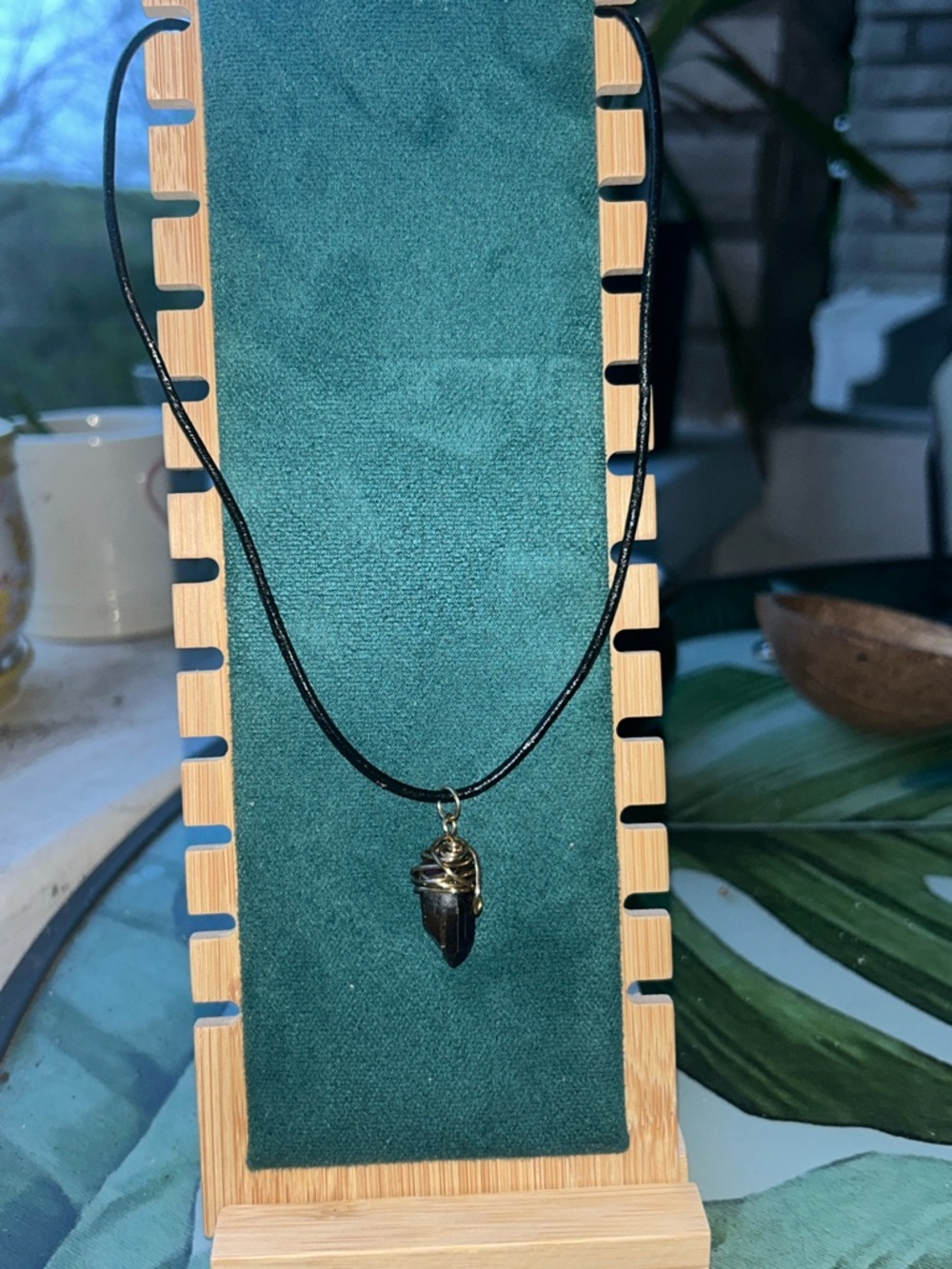 Metallic purple dyed quartz Dark Stone Pendant